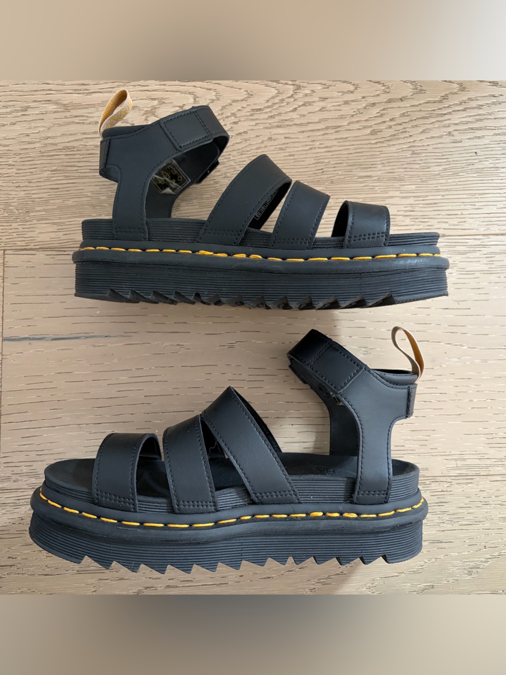 Dr. Martens Blaire Black Platform Sandal Vegan Leather with Yellow Stitching 6